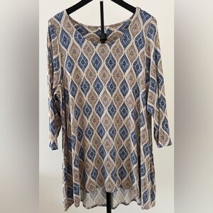 Flowy intro. Boho Tunic 🌿 Blue Neutral Print Swing Top | Lightweight + Relaxed